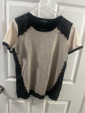 The Limited Cream and Black Lace Short Sleeve Tee